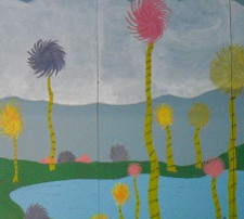 Photo: Part of the set for the GTF Youth Academy performance of The Lorax painted by GTF volunteers Kathy Kerr and Meri-Diane Carroll lorax_set225